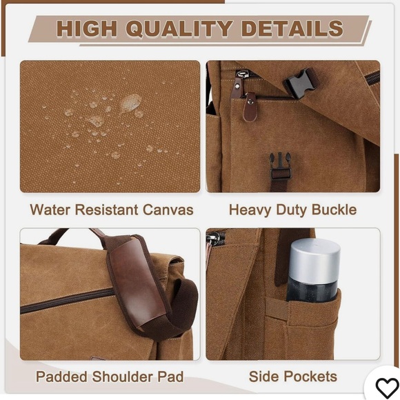 RAVUO Messenger Bag for Men Water Resistant Canvas Satchel Laptop 16.9 x 5.5 x 1 - Picture 4 of 16